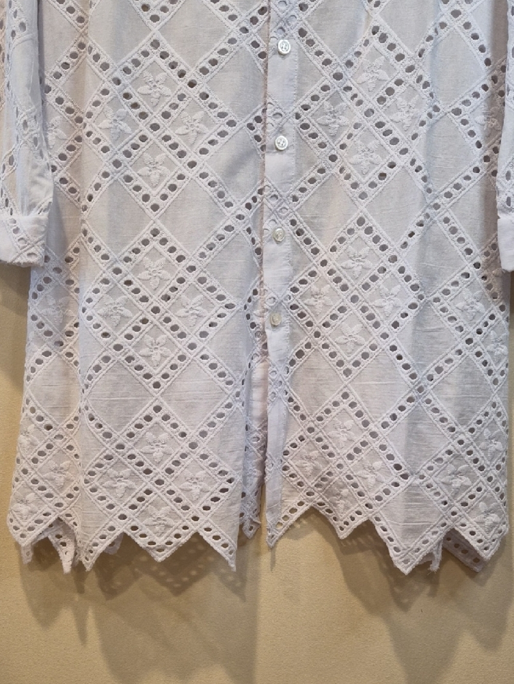 White Eyelet Button-Front Swim Coverup. Made In Italy - Picture 7 of 12